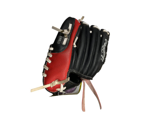 Vist Large View of Product Image Which is Used Rawlings PERFORMANCE DESIGNED BB/SB Glove T-ball Black And Red 8"