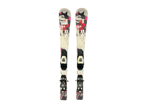 Vist Large View of Product Image Which is Used Salomon JADE Girls DH Ski/Binding White And Pink 100 cm