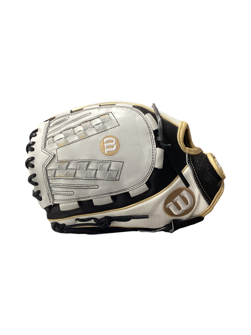 Vist Large View of Product Image Which is Used Wilson A2000 LH Throw Fastpitch Gloves White 12 1/2"