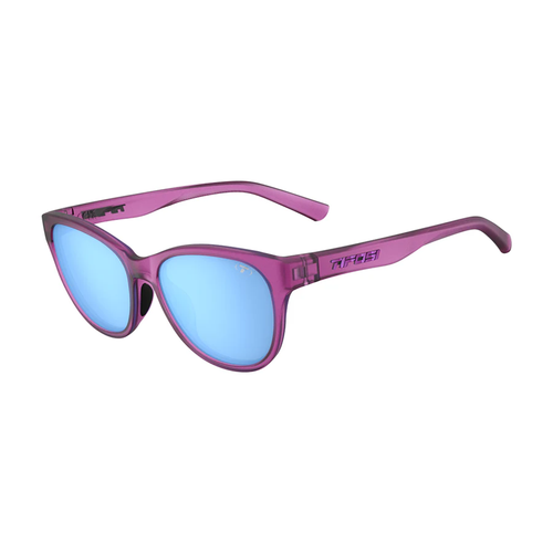 Vist Large View of Product Image Which is New Tifosi Stella Biking Glasses- Plum Crazy Frame/Smoke Tint Sky Blue Mirror Lens