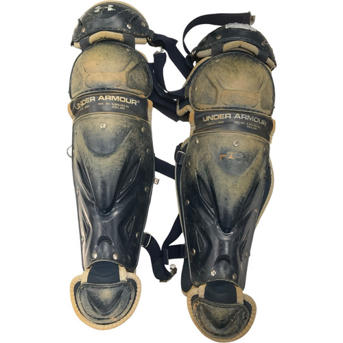 Vist Large View of Product Image Which is Used Under Armour UALG-JRVS Catchers Leg Guards Navy Blue Junior