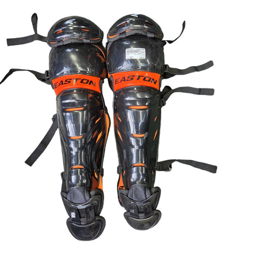 Vist Large View of Product Image Which is Used Easton ELITE X  SHINS Catchers Leg Guards Orange Adult