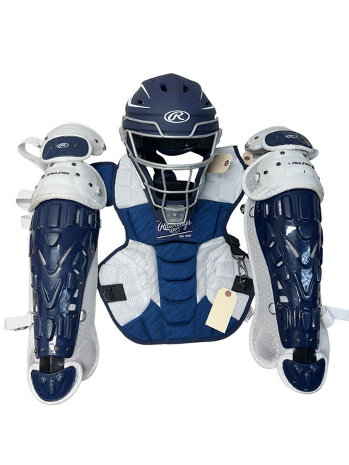 Vist Large View of Product Image Which is Used Rawlings VELO Catchers Chest Protector Navy Blue Youth