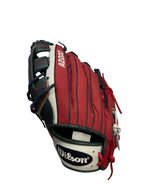 Vist Large View of Product Image Which is Used Wilson WILSON A2000 12.75IN LHT GLOVE BB/SB Glove LH Throw White/Red/Navy 12 3/4"