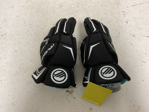 Vist Large View of Product Image Which is Used Maverik CHARGER Lacrosse Gloves Junior Black And Carolina Blue 10"