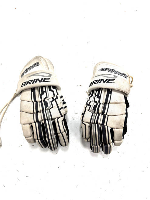 Vist Large View of Product Image Which is Used Brine STUNNER Lacrosse Gloves Junior White 12"