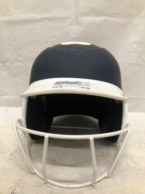 Vist Large View of Product Image Which is Used BoomBah HELMET W MASK Batting Helmet w/Mask Navy Blue And Chrome MD