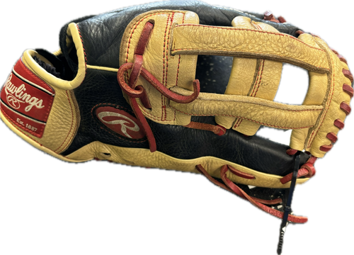 Vist Large View of Product Image Which is Used Rawlings SPL120BH BB/SB Glove RH Throw Black And Tan 12"