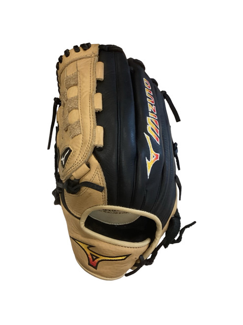 Vist Large View of Product Image Which is Used Mizuno FRANCHISE BB/SB Glove LH Throw Tan And Black 12"