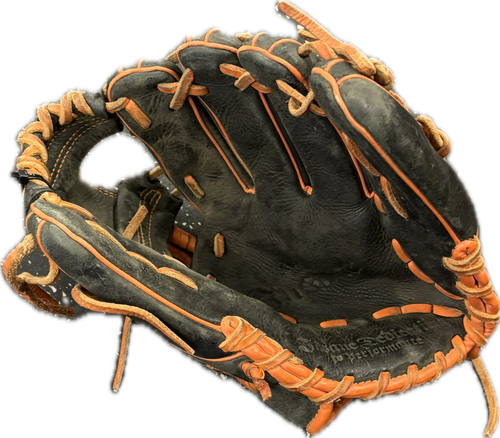 Vist Large View of Product Image Which is Used Demarini INSANE BB/SB Glove RH Throw Black And Orange 11 1/2"