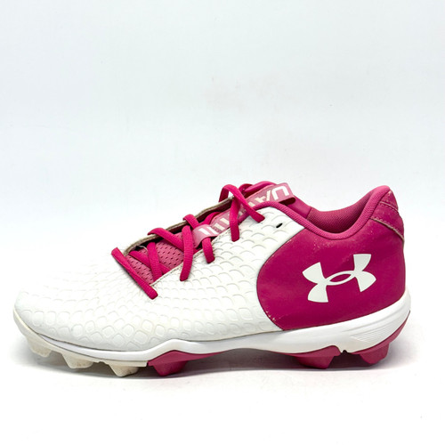 Vist Large View of Product Image Which is Used Under Armour GLYDE 2.0 RM BB/SB Cleats Pink And White Senior 9.5