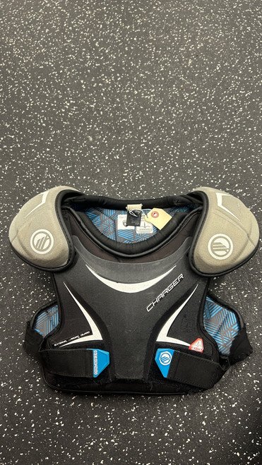 Vist Large View of Product Image Which is Used Maverik CHARGER Lacrosse Shoulder Pads Black MD