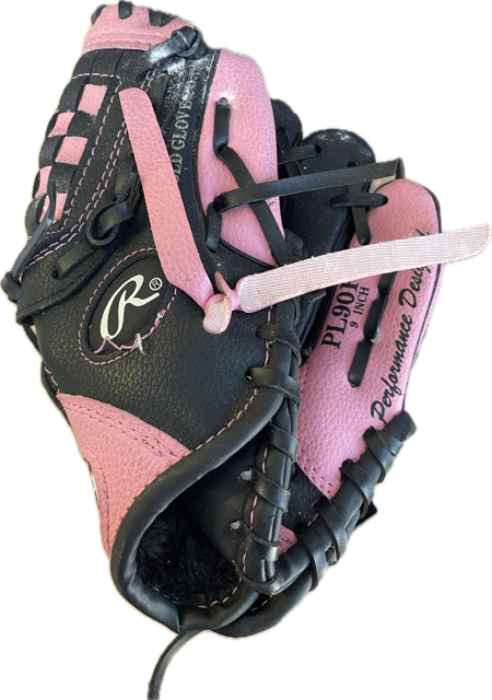 Vist Large View of Product Image Which is Used Rawlings PL90PB Baseball Glove RH Throw Pink 9"