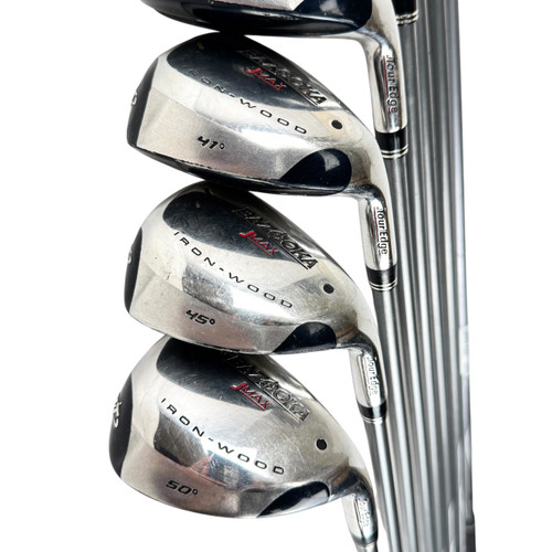 Vist Large View of Product Image Which is Used Tour Edge BAZOOKA JMAX Men's RH Hybrid Iron Set 4H-AW Senior Flex Graphite Shaft