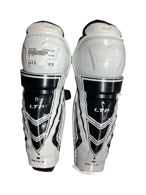 Vist Large View of Product Image Which is Used CCM LTP Youth Shin Guards White 9"