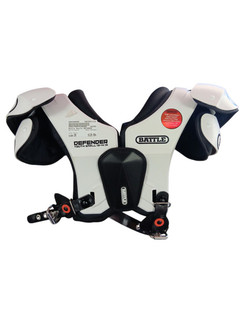 Vist Large View of Product Image Which is Used Battle Sports DEFENDER FB Shoulder Pads White SM
