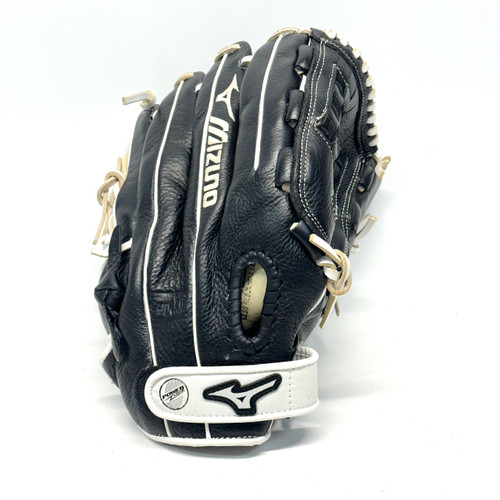 Vist Large View of Product Image Which is Used Mizuno FRANCHISE GFN 1251F4 RH Throw Fastpitch Gloves Black And White 12 1/2"