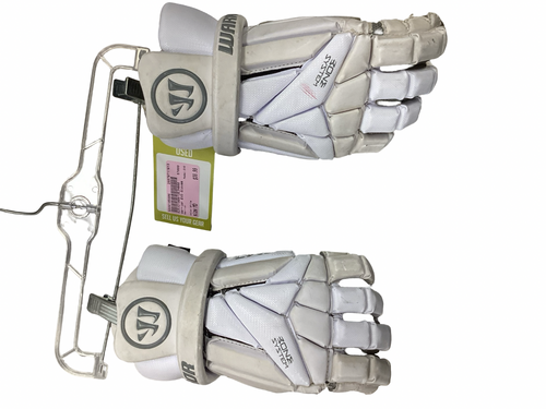 Vist Large View of Product Image Which is Used Warrior EVO Lacrosse Gloves Mens White MD