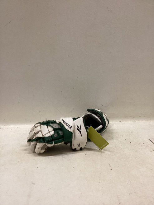 Vist Large View of Product Image Which is Used Reebok PLAYDRY Lacrosse Gloves Mens White And Green 12"