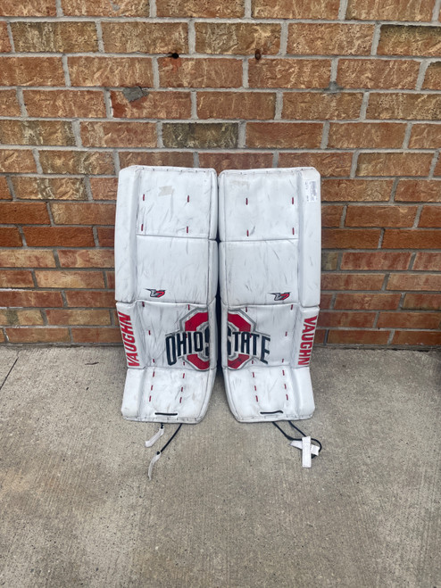 Vist Large View of Product Image Which is Used Vaughn V7 OHIO STATE BUCKEYES Goalie Leg Pads Inter White 31"