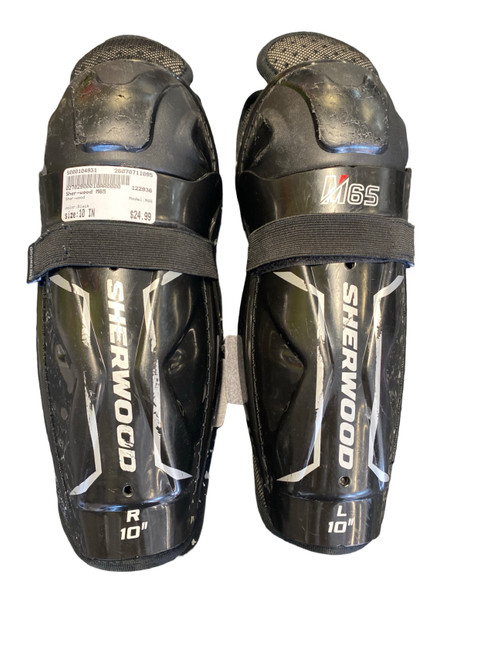 Vist Large View of Product Image Which is Used Sher-wood M65 Junior Shin Guards Black 10"