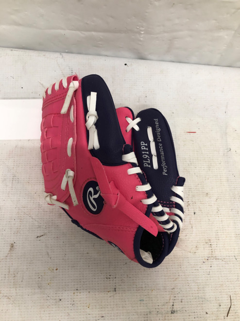 Vist Large View of Product Image Which is Used Rawlings PLAYER SERIES PL91PP BB/SB Glove T-ball Pink 9"