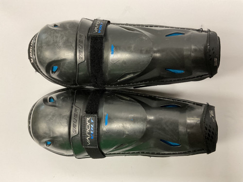 Vist Large View of Product Image Which is Used Bauer VAPOR VOLT Junior Shin Guards Black And Royal Blue 11"