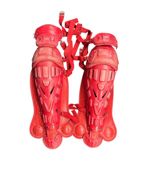 Vist Large View of Product Image Which is Used Rawlings SHIN GUARDS Catchers Leg Guards Red Intermed