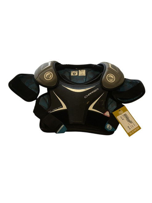 Vist Large View of Product Image Which is Used Maverik CHARGER Lacrosse Shoulder Pads Black SM