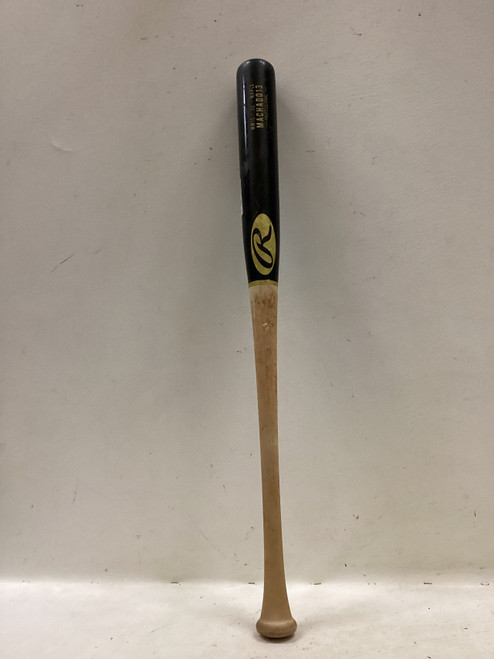 Vist Large View of Product Image Which is Used Rawlings MACHADO13 BB/SB Wood Bat Black And Natural 32"