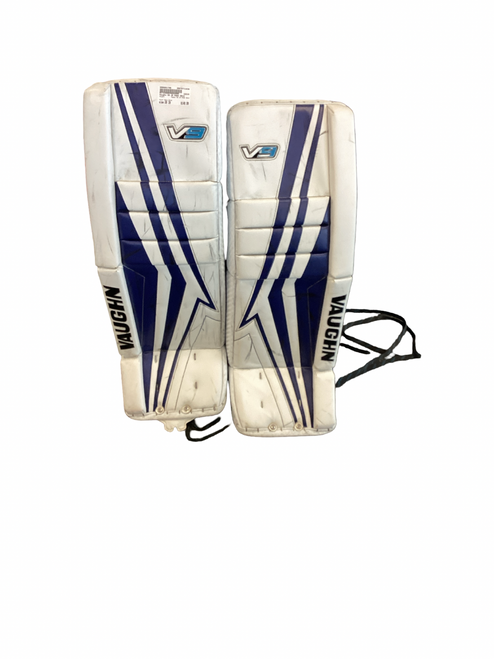 Vist Large View of Product Image Which is  Vaughn V9 JR PADS 28+2 Goalie Leg Pads Junior Navy Blue 30"