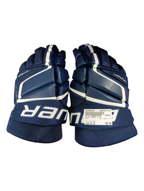 Vist Large View of Product Image Which is Used Bauer VAPOR X 3X Senior Gloves Navy Blue 12"