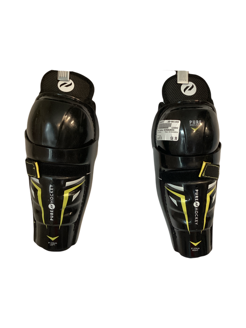 Vist Large View of Product Image Which is Used Pure Hockey SHINGAUREDS Youth Shin Guards Black 9"