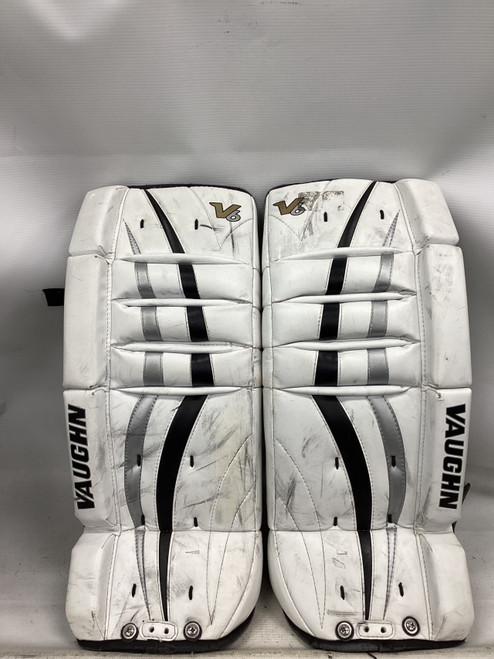 Vist Large View of Product Image Which is Used Vaughn VELOCITY 700 V6 Goalie Leg Pads Youth White 22"