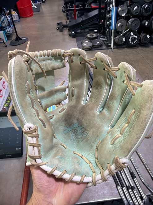 Vist Large View of Product Image Which is Used Marucci PALMETTO SERIES RH Throw Fastpitch Gloves Neon Green 11 3/4"