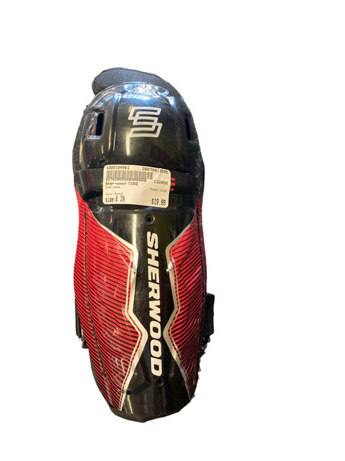 Vist Large View of Product Image Which is Used Sher-wood CODE Youth Shin Guards Black 8"