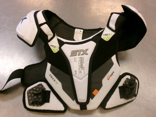 Vist Large View of Product Image Which is Used STX CELL VI SHOULDER PAD Lacrosse Shoulder Pads White LG