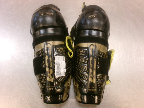 Vist Large View of Product Image Which is Used CCM ASV PRO Junior Shin Guards Black 10"