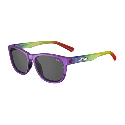 Vist Large View of Product Image Which is New Tifosi Swank Biking Glasses- Rainbow Shine Frame/Smoke Tint Lens