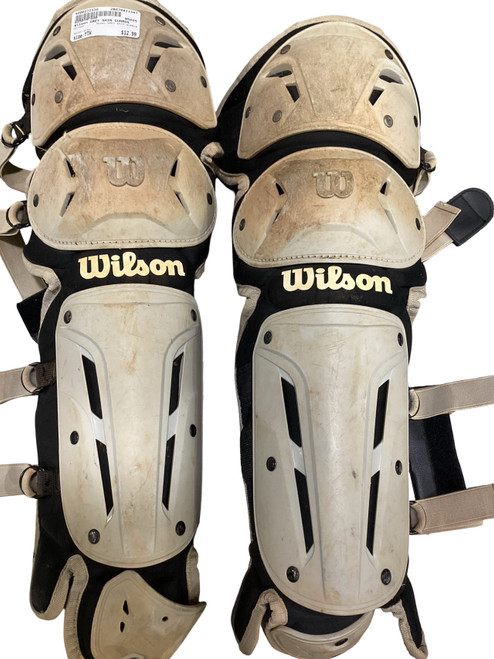 Vist Large View of Product Image Which is Used Wilson GREY SHIN GUARDS Catchers Leg Guards Grey Youth