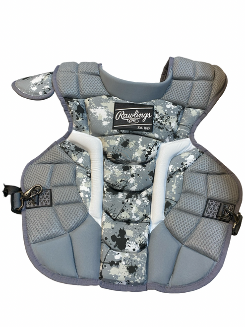 Vist Large View of Product Image Which is Used Rawlings BLACK AND WHITE SPLATTER Catchers Chest Protector Grey Adult