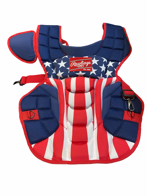Vist Large View of Product Image Which is Used Rawlings CPV2N USA Catchers Chest Protector Navy Blue Adult