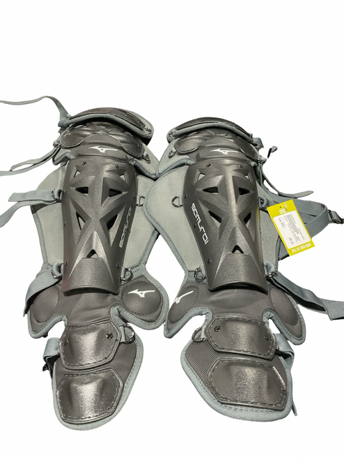 Vist Large View of Product Image Which is Used Mizuno SAMURAI SHINGUARDS Catchers Leg Guards Black Adult