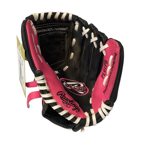 Vist Large View of Product Image Which is Used Rawlings PL91PB TBALL GLOVE BB/SB Glove T-ball Black 9"