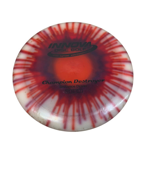 Vist Large View of Product Image Which is Used Innova CHAMPION TYE DYE DESTROYER Disc Golf Driver Red