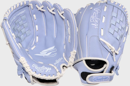 Vist Large View of Product Image Which is New Rawlings SURE CATCH RH Throw Fastpitch Gloves Periwinkle 11"