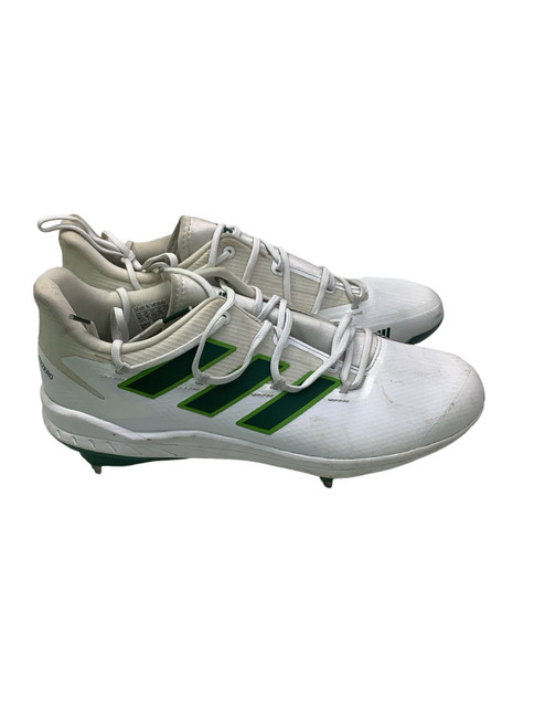 Vist Large View of Product Image Which is Used Adidas ADIZERO BB/SB Cleats White And Green Senior 10.5