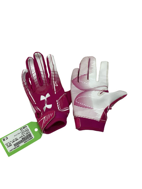 Vist Large View of Product Image Which is Used Under Armour PNK/WHT FB GLOVES FB Gloves White And Pink LG
