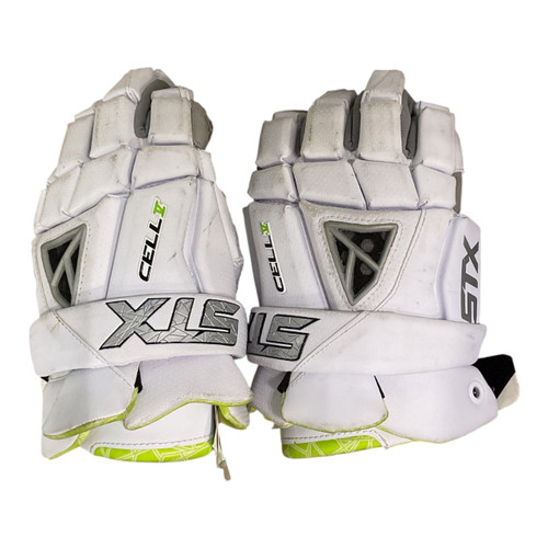 Vist Large View of Product Image Which is Used STX CELL V Lacrosse Gloves Mens White LG