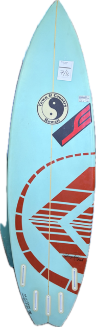 Vist Large View of Product Image Which is Used Town&Country SLINGS HOT FISH Surfboard Teal 6Ft 2In
